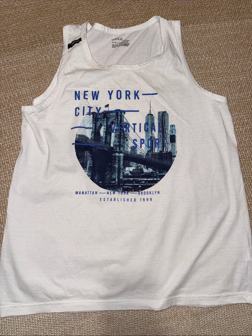 Vertical Sport New York Graphic Tank - White with Blue Print
